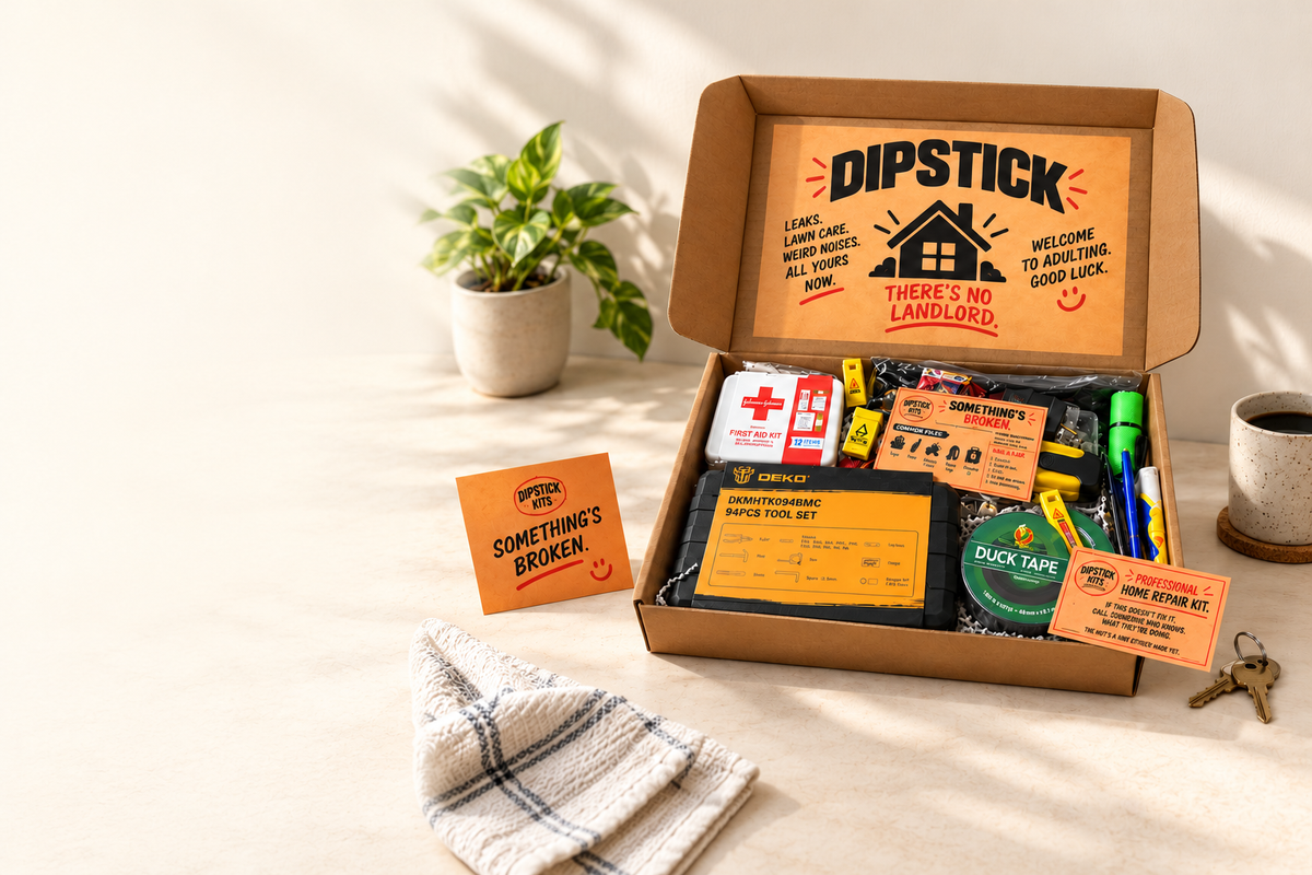 Dipstick New Homeowner kit styled on a sunlit tabletop